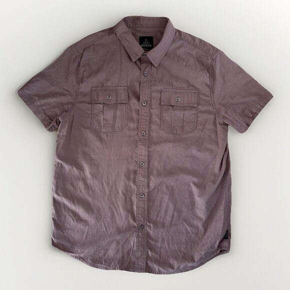 PrAna Button Down Shirt Mens Size Large Short Sleeve Collared Organic Cotton - Picture 1 of 6